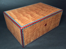 Quilted Cherry Humidor with Bloodwood trim and Blue and White Marquetry